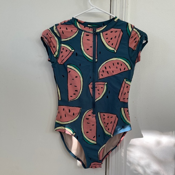 Watermelon child 12 one piece zip up swim suit